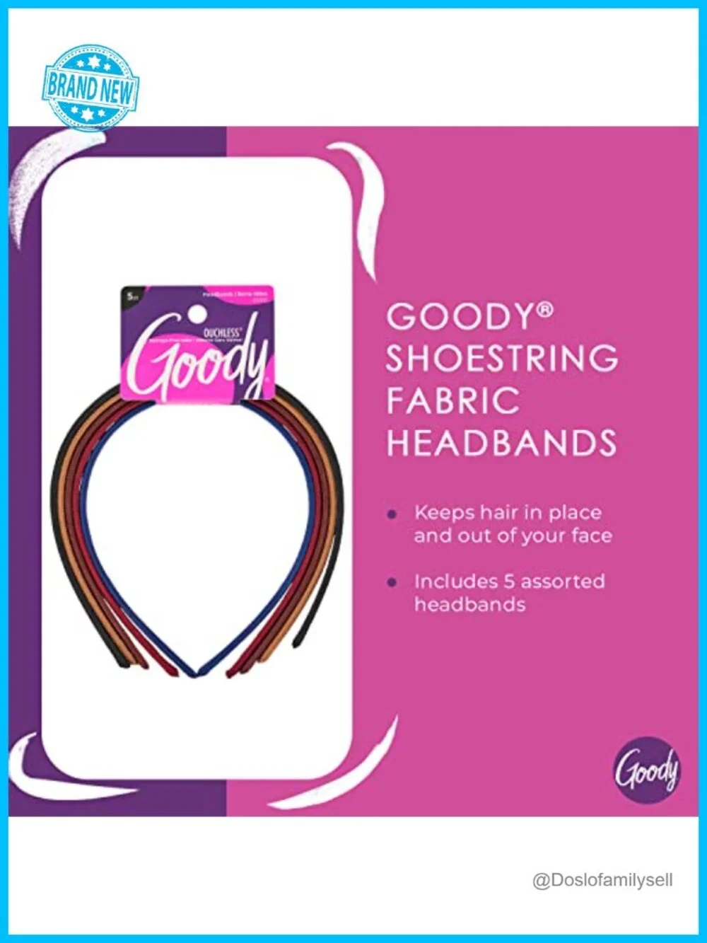 5 Pack Ouchless Shoestring Headbands Thin Fabric Damage-Free All-Day Comfort